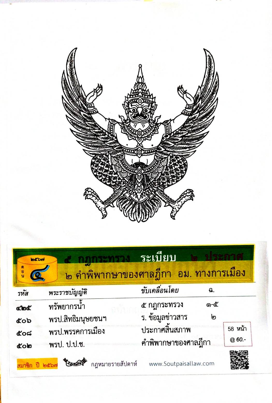 กฎหมายใหม่ปี 2567 ตอนที่ 4/2567 5 กฎกระทรวง ระเบียบ 2 ประกาศ 2 คำพิพากษาของศาลฎีกา อม. ทางการเมือง
