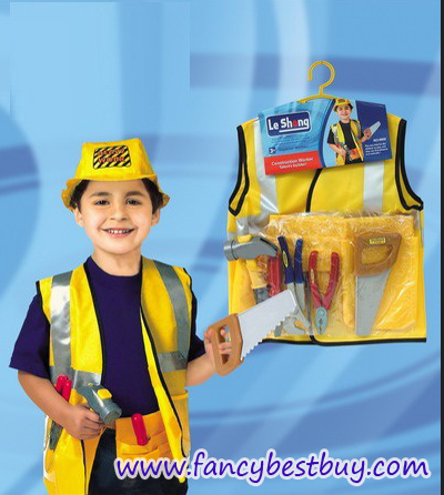 ชุดแฟนซีอาชีพวิศวกร สีเหลือง Engineer ใส่ได้ทั้งเด็กชายหญิง (เสื้อ+หมวก+กระเป๋าคาดเอว+อุปกรณ์ 5 ชิ้น) ฟรีไซด์ สำหรับเด็ก 90-125 ซม. อายุ 3-7 ขวบ