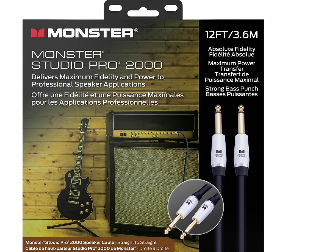 Monster Cable Prolink Studio Pro 2000 Speaker Cable - Straight to Straight 12 ft. Black