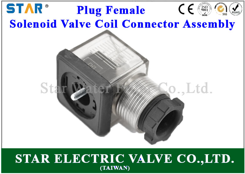 Plug female connector for solenoid valve coil
