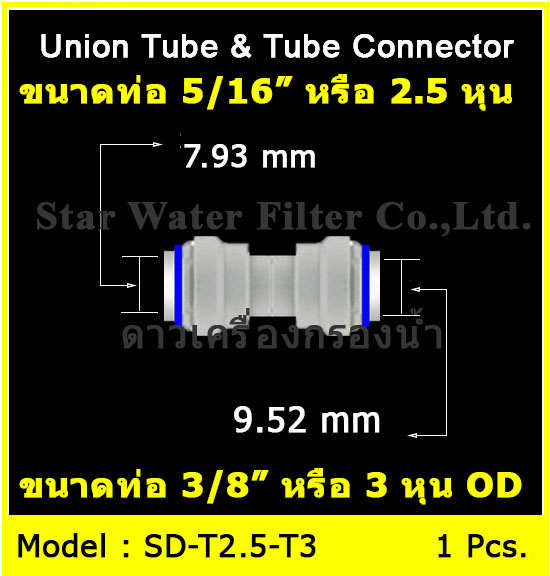 ข้อต่อตรง (5/16" OD x 3/8" OD=2.5 หุน x 3 หุน) Plastic สวมเร็ว Speed Fit
