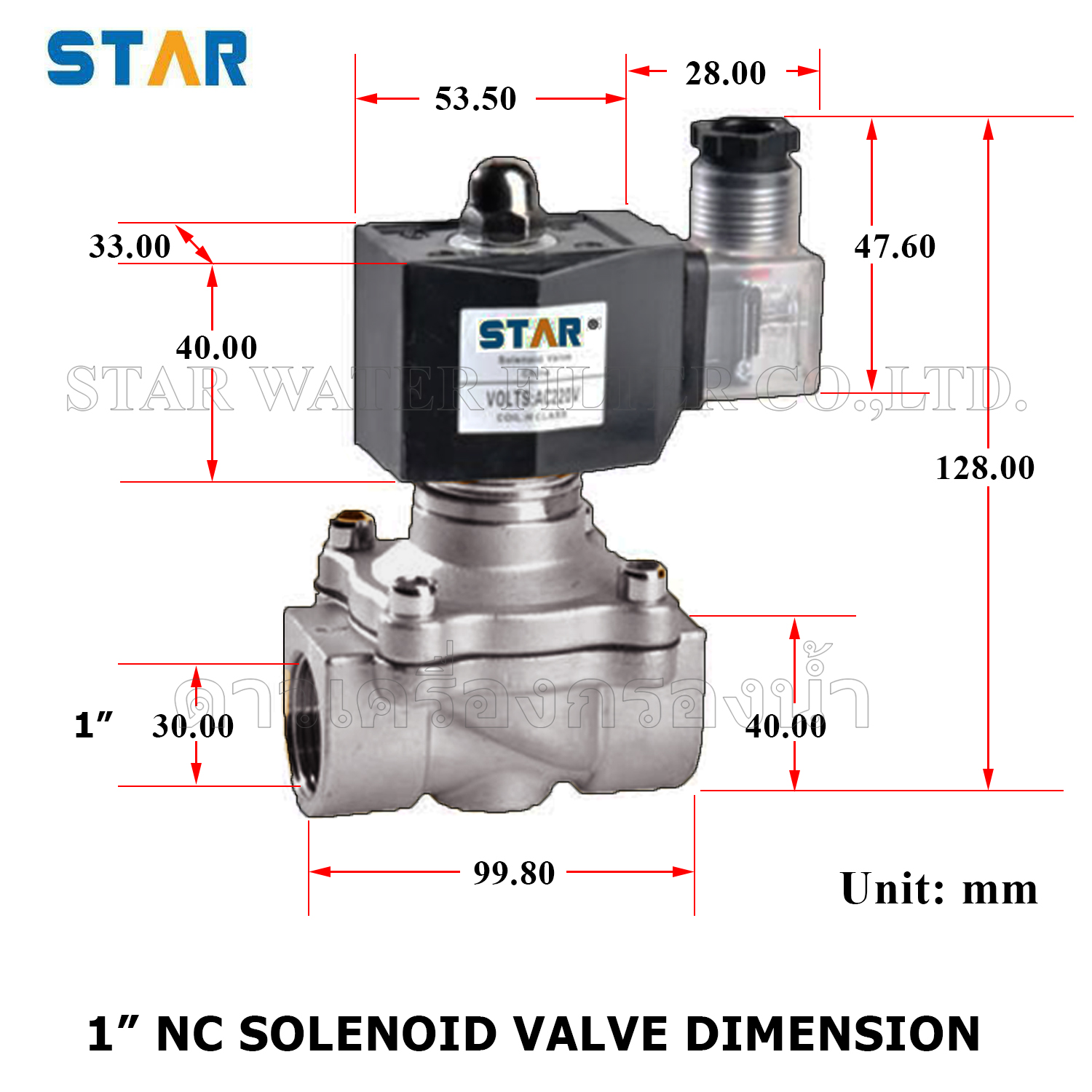 Solenoid Valve (NC) คอยล์กันน้ำ 1 นิ้ว (8 หุน) Star