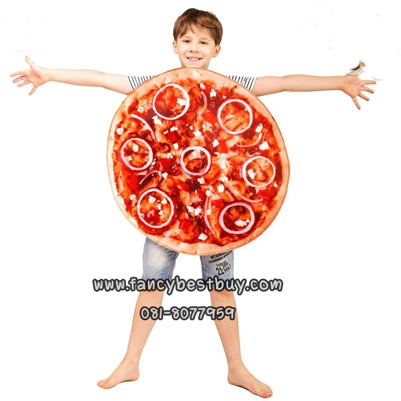 ชุดแฟนซีพิซซ่า 2 ด้าน หน้าและหลัง ชุดแฟนซีอาหาร Pizza Costume เป็นชุดแฟนซีเด็กหรือชุดมาสคอต สำหรับเด็กและผู้ใหญ่ กว้าง 73 ซม สูง 68 ซม