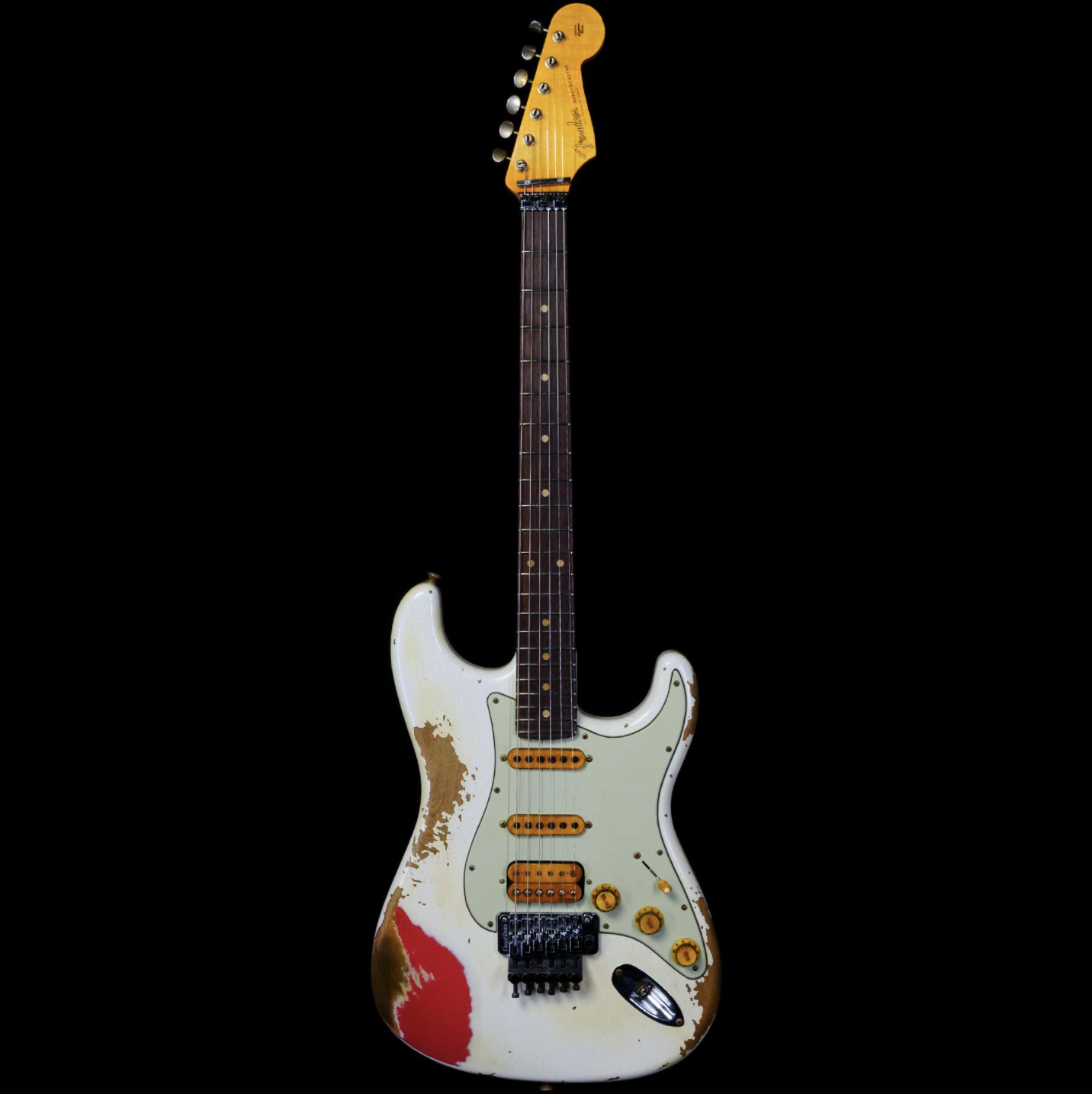 FENDER CUSTOM SHOP WHITE LIGHTNING STRATOCASTER HSS FLOYD ROSE ROSEWOOD BOARD 22 FRETS HEAVY RELIC FIESTA RED