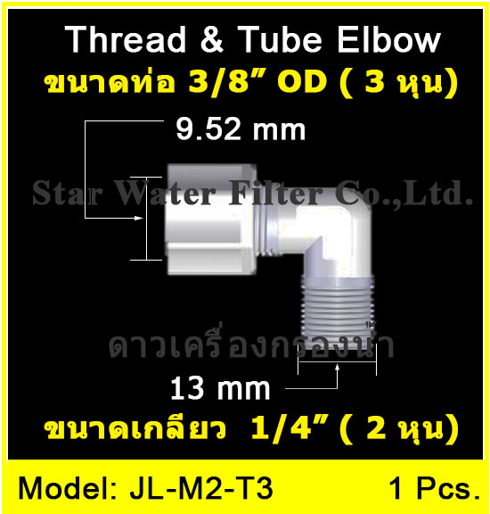 ข้องอ (1/4MIP X 3/8OD) Plastic + ฝาเกลียวหมุนล๊อกท่อ