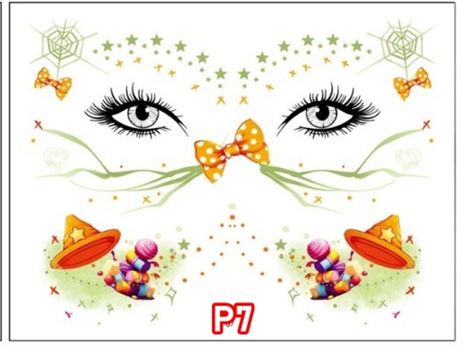 สติ๊กเกอร์แทททูแต่งหน้า ฮาโลวีน2024 SIZE 12*15.8 cm