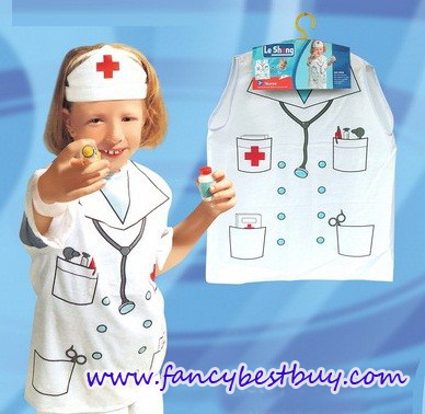 ชุดแฟนซีอาชีพ ชุดแฟนซพยาบาล ชุดพยาบาล Nurse สีขาว แบบผ้าพิมพ์ลาย (เสื้อสีขาว+หมวก ) ขนาดฟรีไซด์ สำหรับเด็ก 90-125 ซม. อายุ 3-7 ขวบ สำเนา