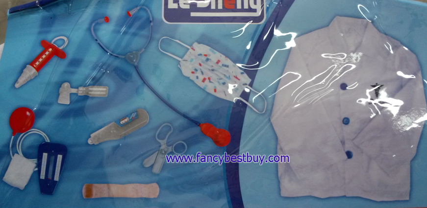 ชุดแฟนซีคุณหมอ สีขาว ใช้ได้ทั้งเด็กชายและเด็กหญิง (เสื้อกาวสีขาว+อุปกรณ์ทั้งหมด) ขนาดฟรีไซด์สำหรับเด็ก 95-125 ซม. อายุ 3-7 ขวบ