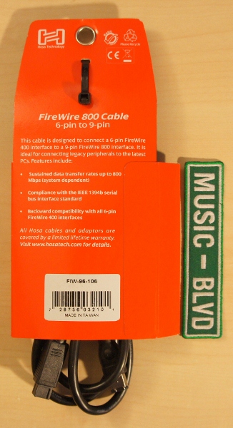 Hosa FireWire 800 Cable, 6-pin to 9-pin, 6 ft (FIW-96-106)