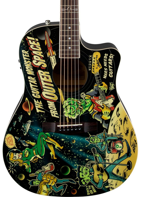 Fender Vince Ray Dreadnought Cutaway Acoustic-Electric Guitar Outer Space Graphic