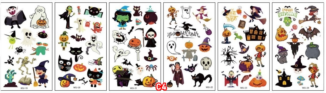 สติกเกอร์ฮาโลวีน รอยสักการ์ตูนเด็กใหม่ฮาโลวีน กันน้ำกันเหงื่อ สติกเกอร์รอยสักแบบใช้แล้วทิ้ง แบบ C size 5.7*9.7 cm.