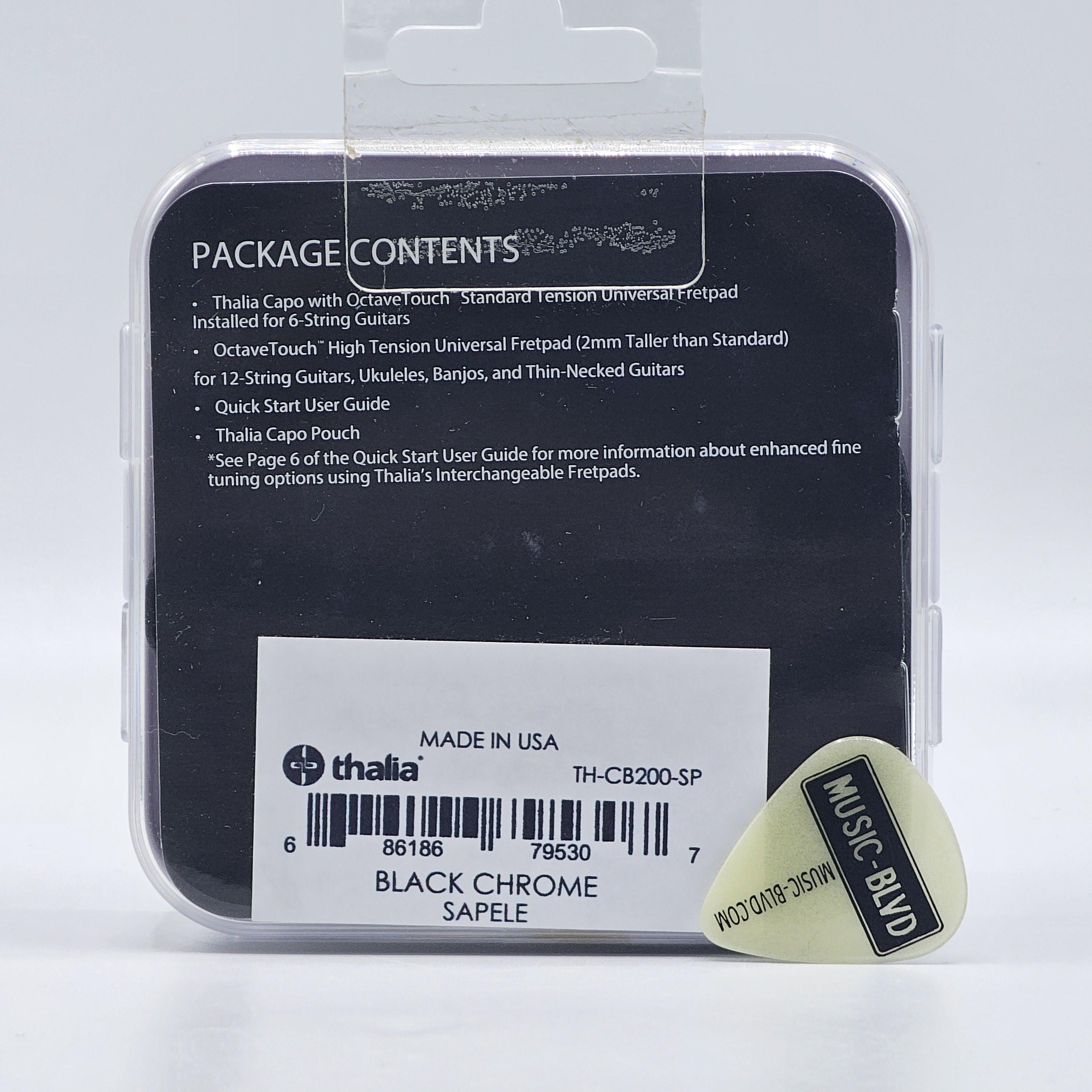 Thalia Capos 200 Series Professional Guitar Capo w/ 14 Interchangeable Fret Pads - Black Chrome Plated Finish with Sapele Inlay