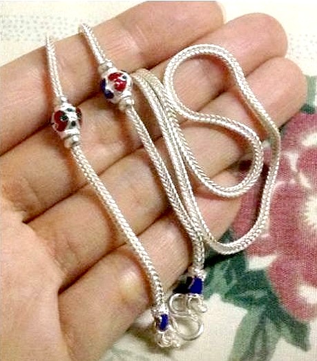 ของหมด - ลดราคา 35%!! สร้อยคอเงินแท้ ลายสี่เสา ลงยา สวย (ความยาวทั้งเส้น 16 นิ้ว)