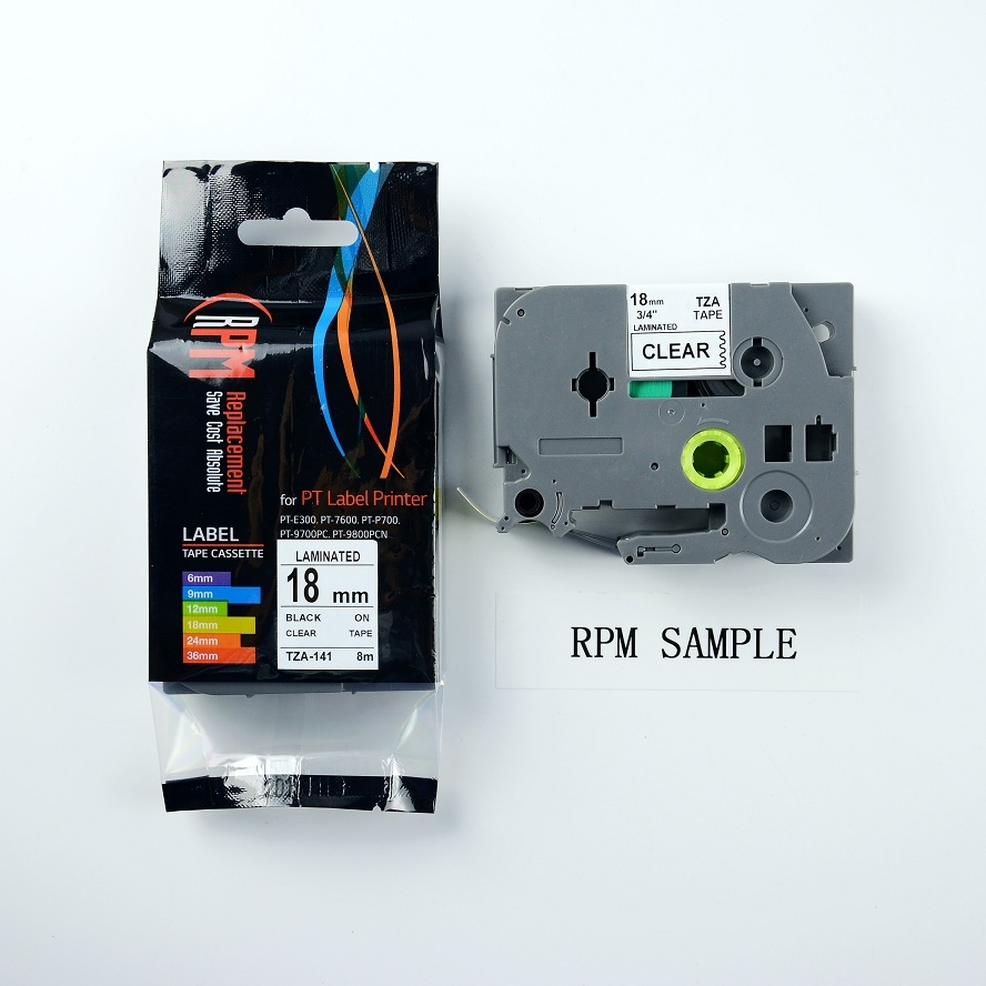 เทปพิมพ์อักษร Brother (แบบเทียบเท่า) TZA-141 ตัวดำพื้นใส 18 มิล ยี่ห้อ RPM