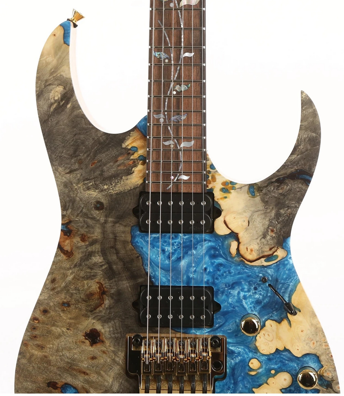 Ibanez RG j.custom Buckeye Burl and Blue Resin Fill