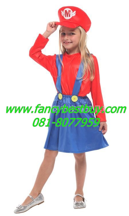 ชุดแฟนซีเด็กหญิง มาริโอ้สีแดง จาก game Mario มี ขนาด L, XL