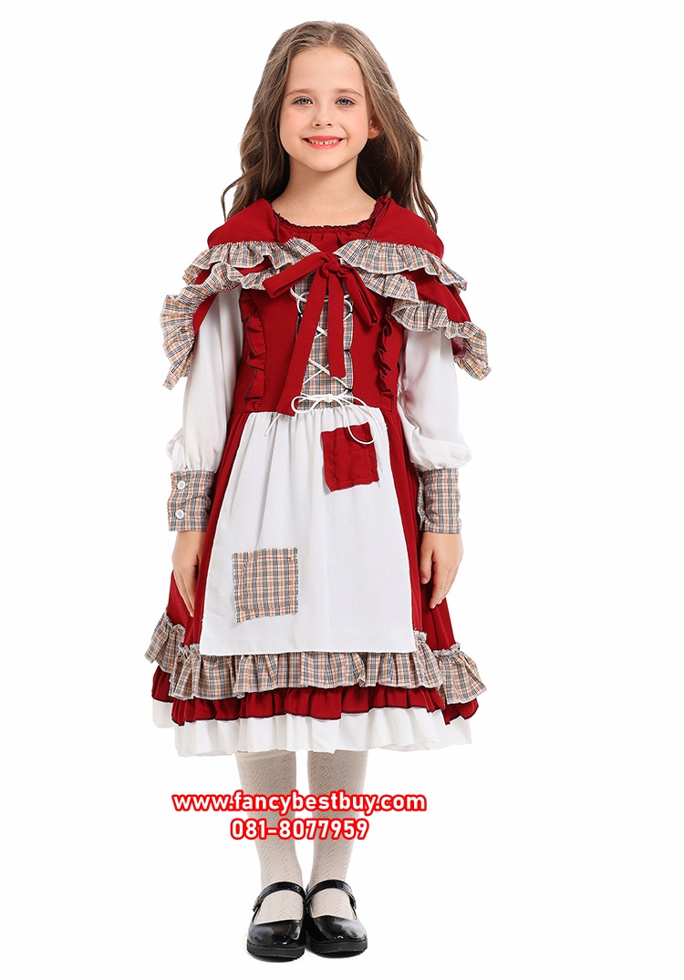LOLITA ชุดหนูน้อยหมวกแดง Red Hat Girl ชุดแฟนซีเด็กหญิง สีแดง แบบคลาสิค S(105-120), M (120-130)
