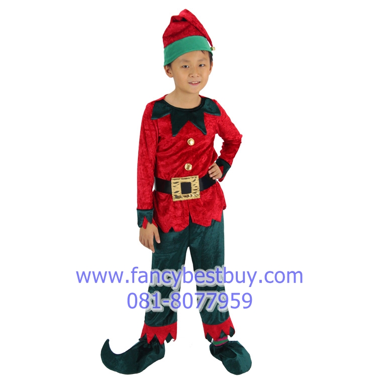 ชุดเอลฟ์ ชุด ELF คริสมาส Christmas Elf Boy สำหรับ เทศกาลคริสมาส ขนาด 100, 110 (ชุดรุ่นนี้เป็นดำแดง รองเท้าดำ ยกเว้นหมวกเขียวแดง) )