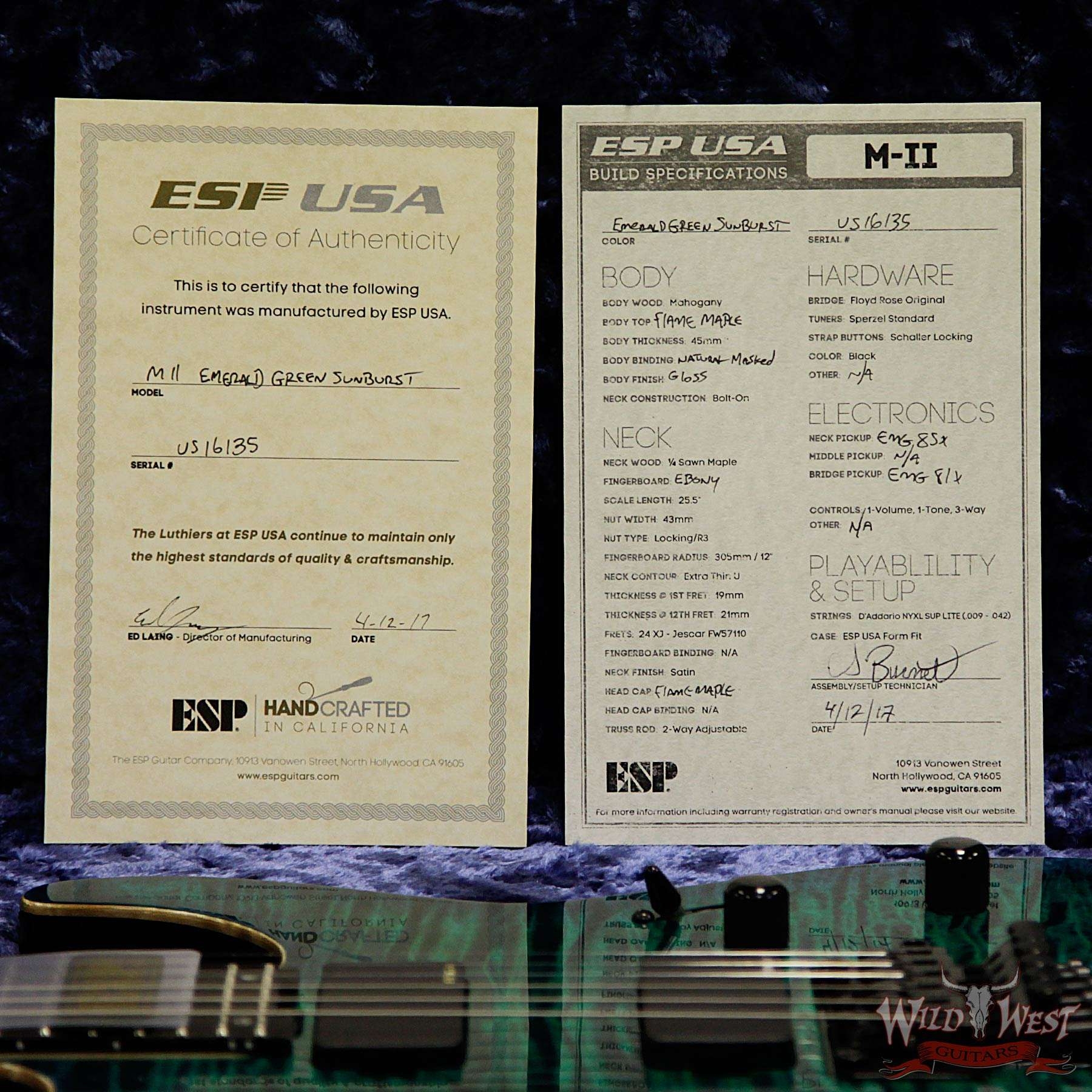 ESP USA M-II FR Flame Maple Top with Ebony Fretboard - Emerald Green Sunburst