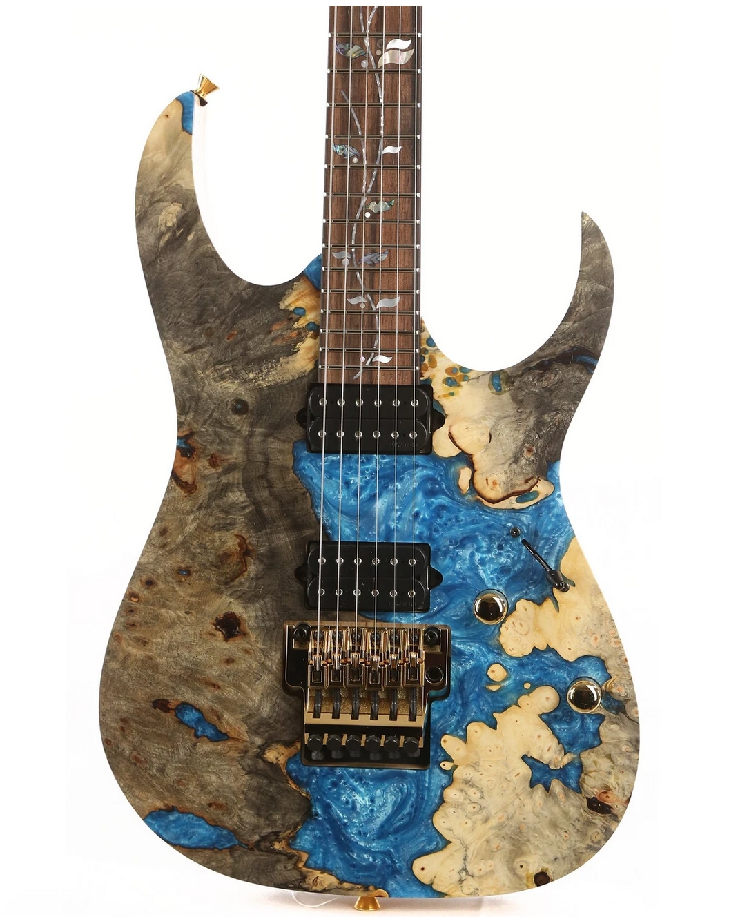 Ibanez RG j.custom Buckeye Burl and Blue Resin Fill