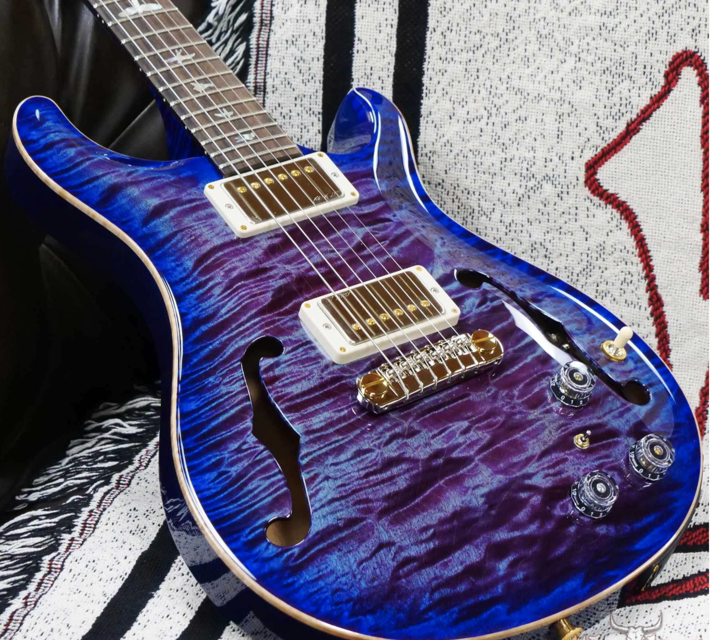 PRS WOOD LIBRARY 10 TOP HOLLOWBODY I PIEZO FLAME NECK BRAZILIAN ROSEWOOD BOARD VIOLET BLUE BURST