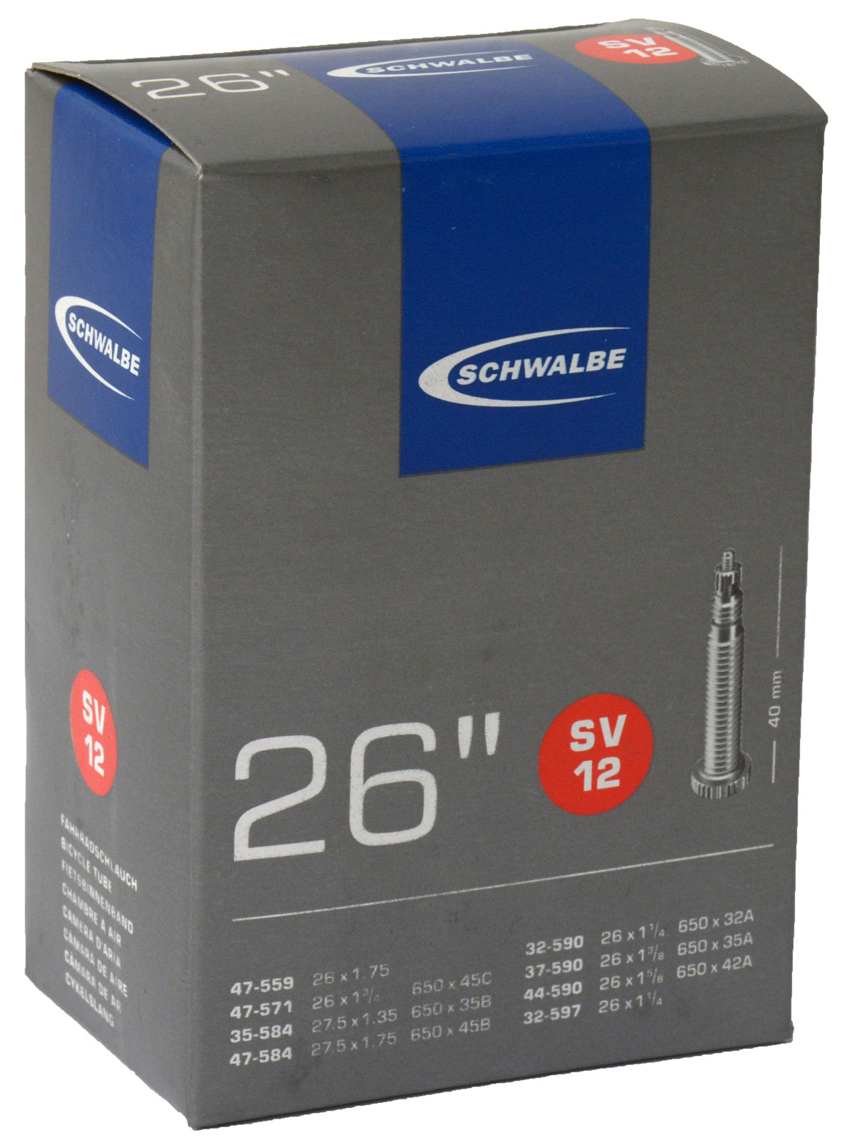 ยางใน Schwalbe SV12 26 /650B x 1.1/4 - 1.75 40mm จุ๊บเล็ก