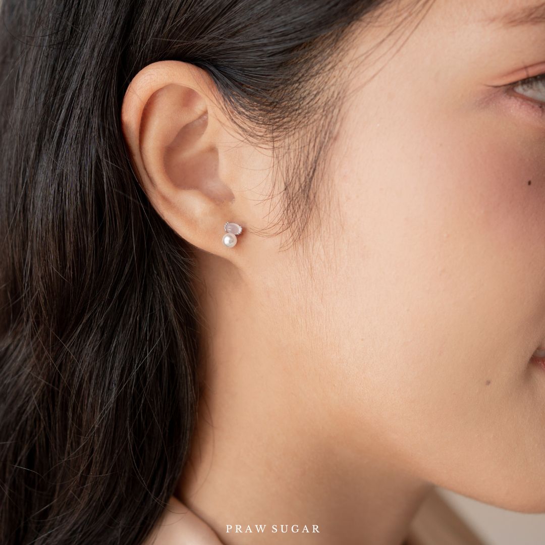 Lovely Pearl & Pastel Earrings - ต่างหูคริสตัลพาสเทลและมุก (ก้านต่างหูเงินแท้)