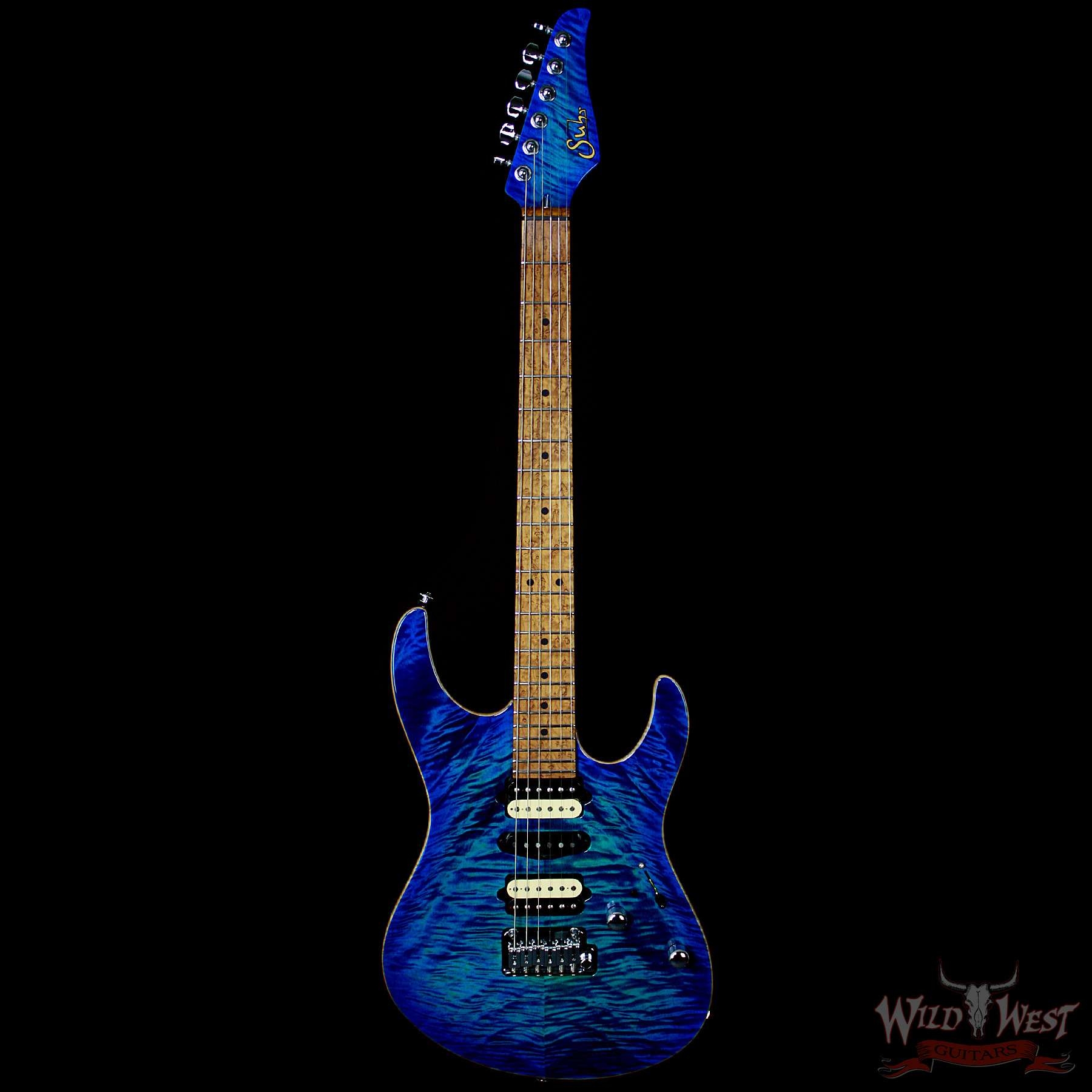 Suhr Modern Quilt Maple w/ Swamp Ash Body and 5A Roasted Birdeyes Maple Neck Aqua Blue Burst