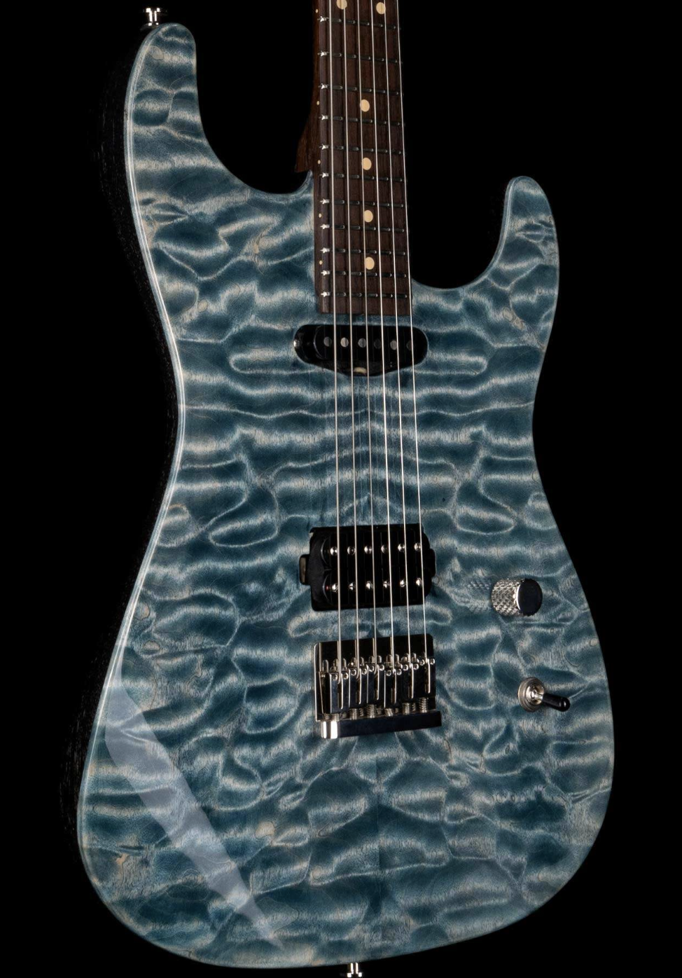 Luxxtone El Machete Geode 5A Quilt Maple Top Indian Rosewood Board Blue Jean