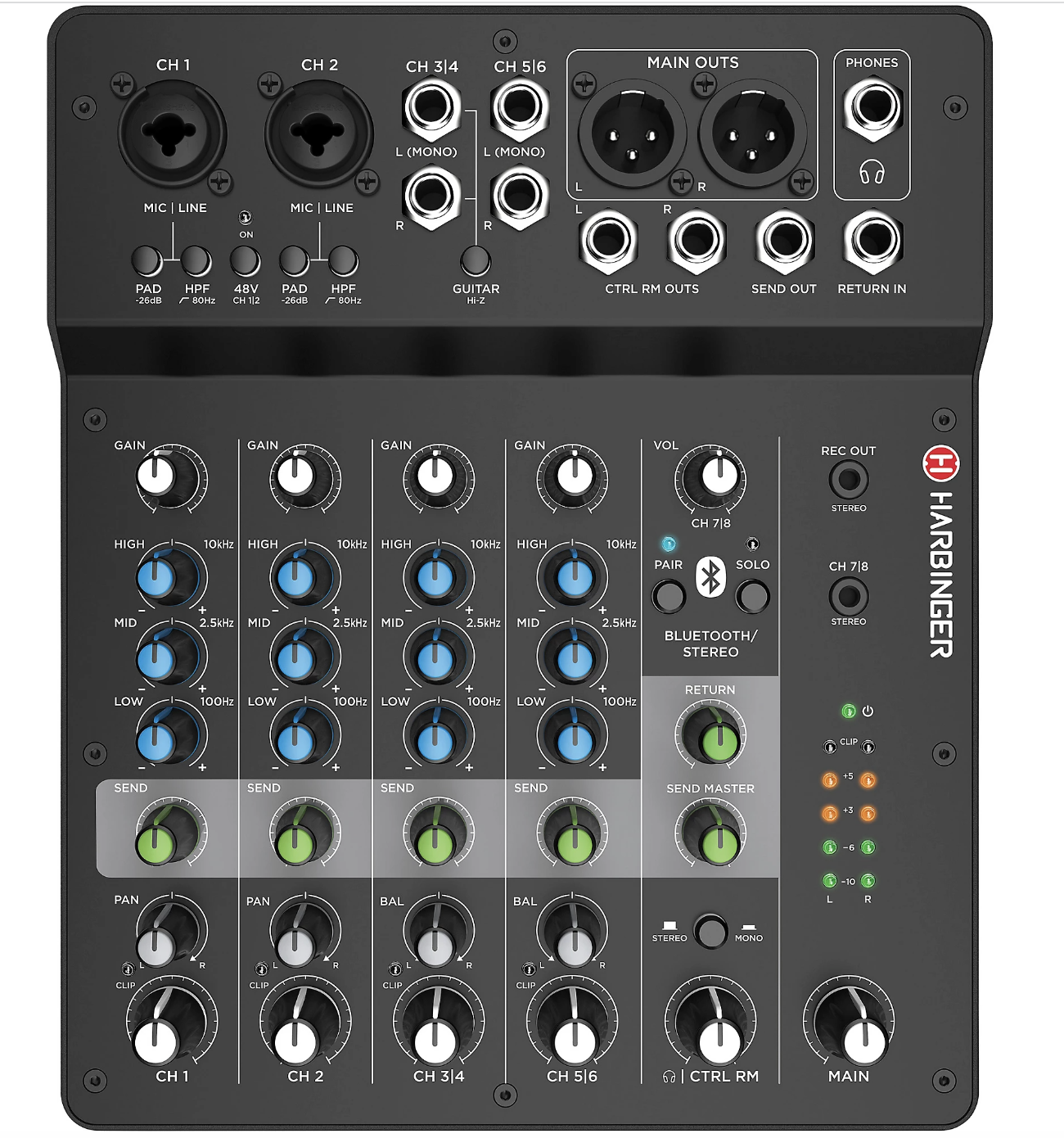 Harbinger LV8 8-Channel Analog Mixer with Bluetooth