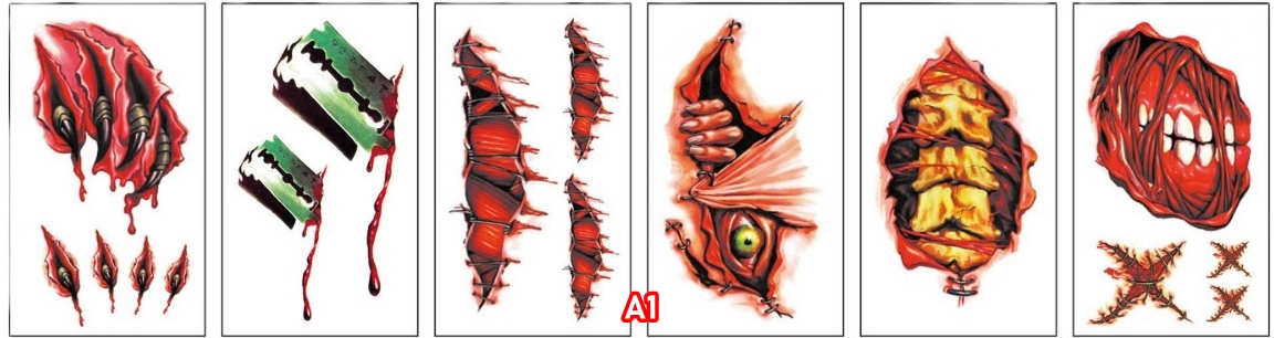 สติกเกอร์ฮาโลวีน รอยแผลฮาโลวีน กันน้ำกันเหงื่อ สติกเกอร์รอยสักแบบใช้แล้วทิ้ง แบบ A size 5.7*9.7 cm.