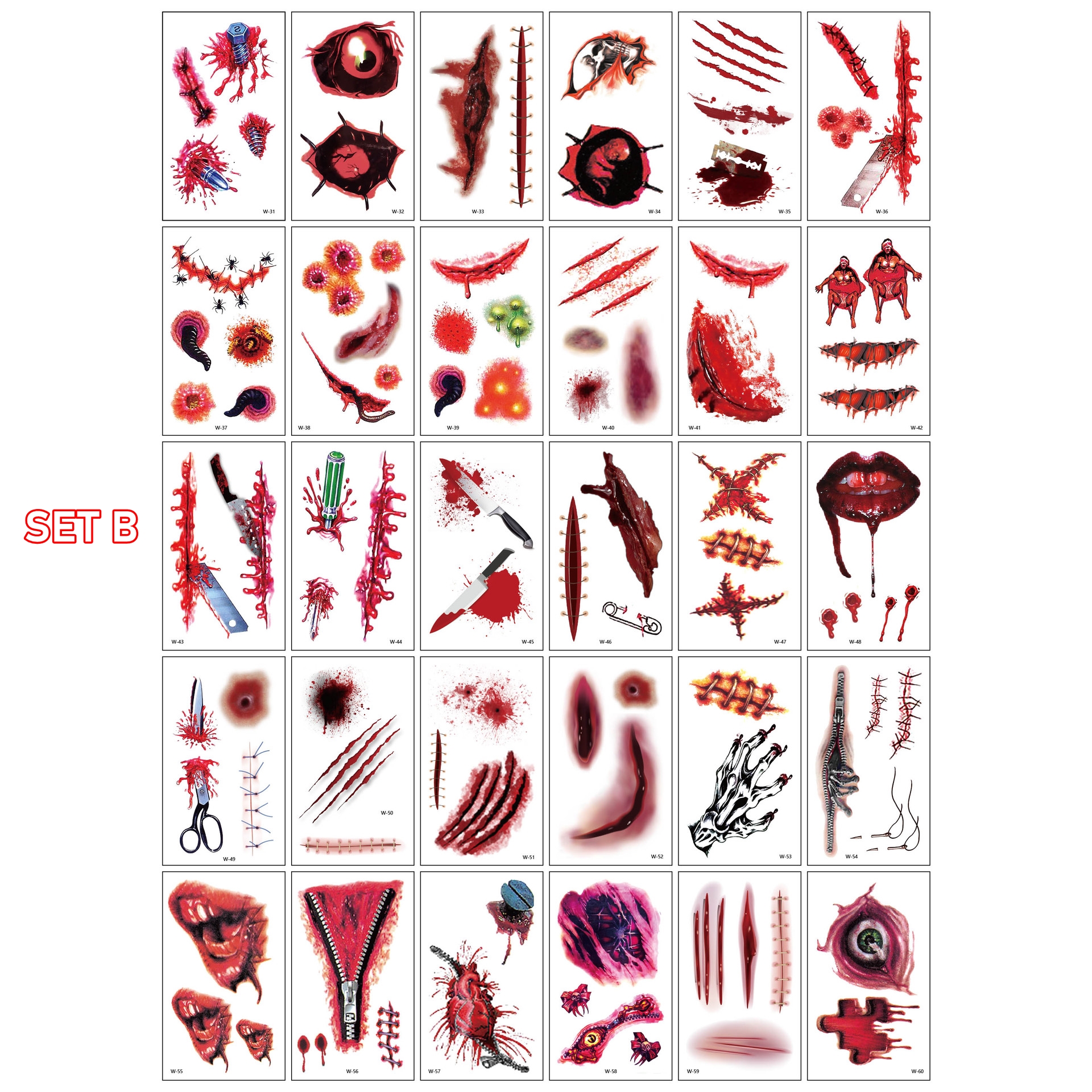 สติกเกอร์ฮาโลวีน รอยแผลฮาโลวีน กันน้ำกันเหงื่อ สติกเกอร์รอยสักแบบใช้แล้วทิ้ง แบบ B size 5.7*9.7 cm.