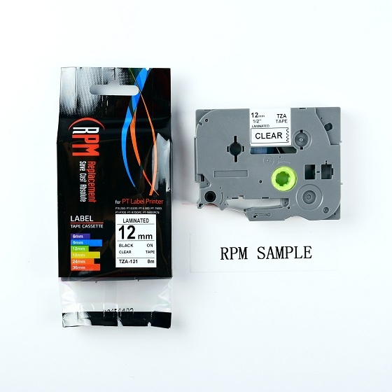 เทปพิมพ์อักษร RPM TZA131-TZE131 12 มม. ดำพื้นใส