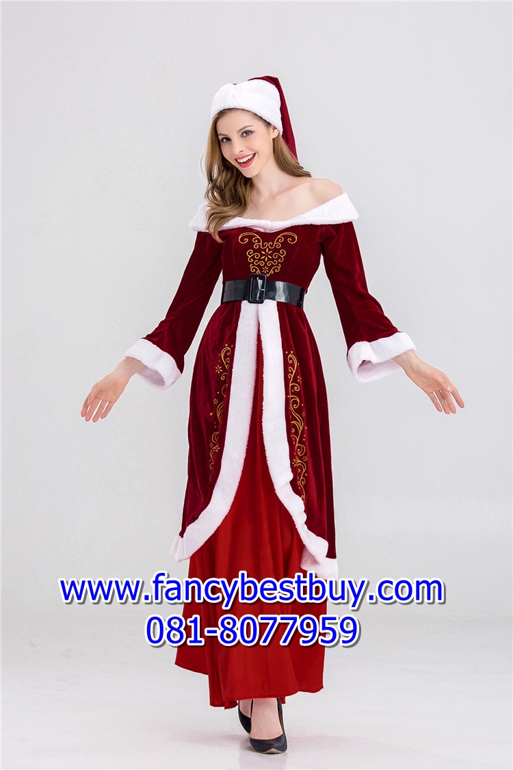 ชุดแซนตึ้ ชุดกระโปรงคริสมาส สีแดง Santy Costume ขนาด M 155-165, XL 165-175