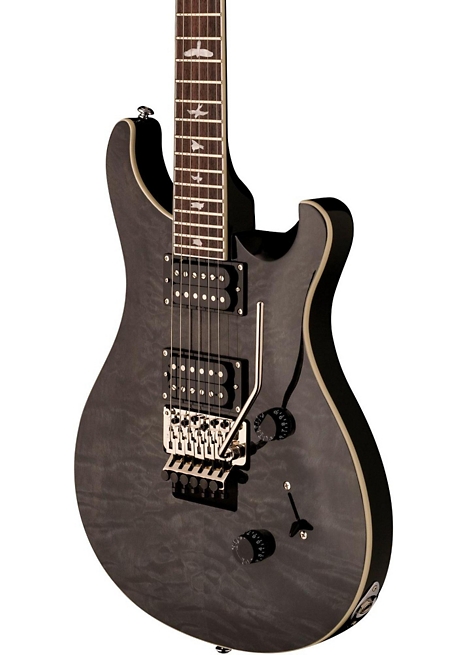 PRS 2017 SE Custom 24 Quilt Top, Floyd Rose Bridge, White Binding Electric Guitar - Gray Black