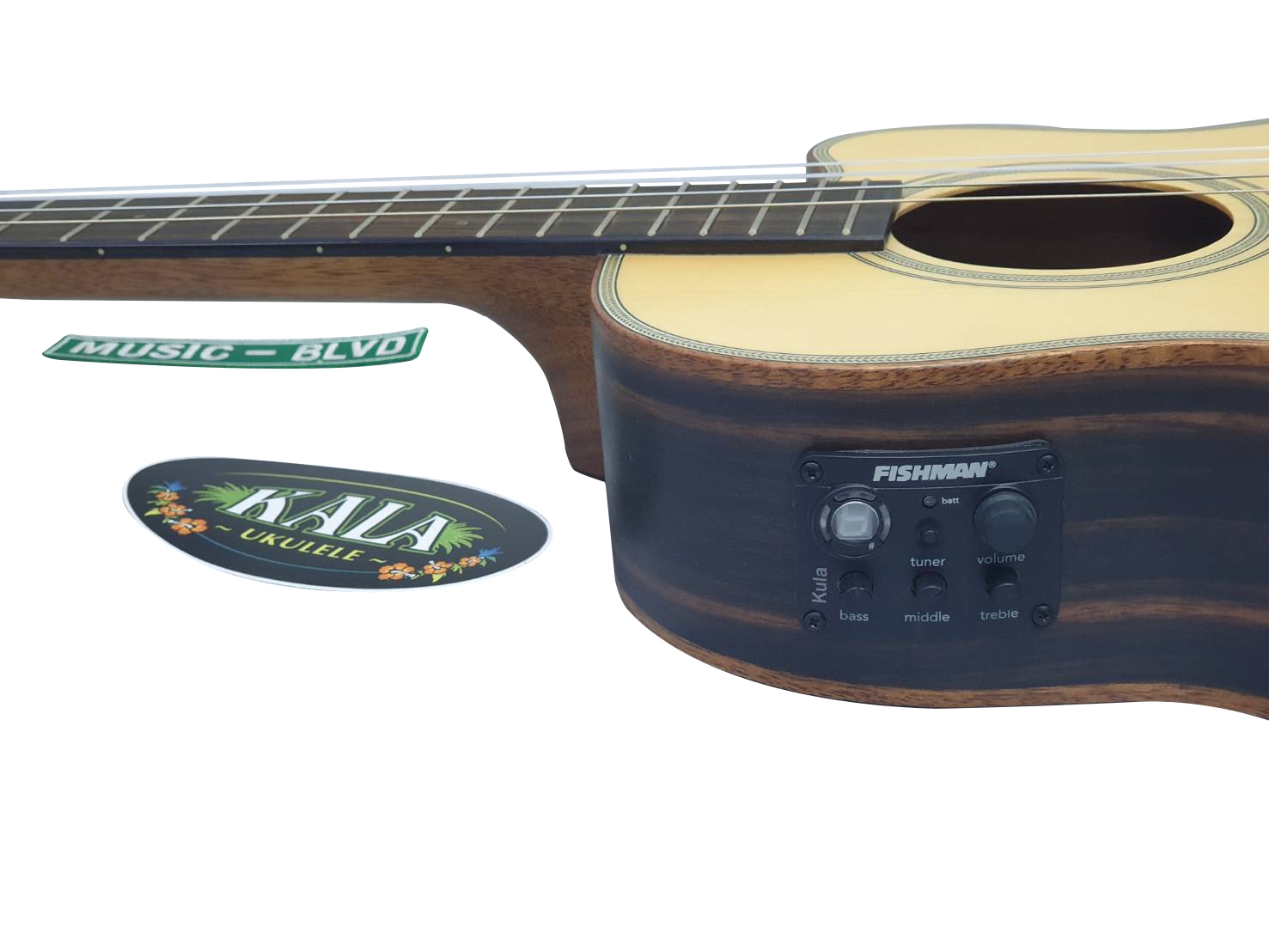 Kala KA-SSEBY-B-CE Solid Spruce Top Striped Ebony Baritone Ukulele Cutaway wEQ Eclipse