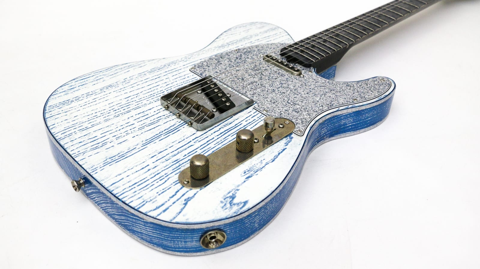 Palir Guitars Mojo Titan in Pelham Blue & White with Silver Sparkle Binding