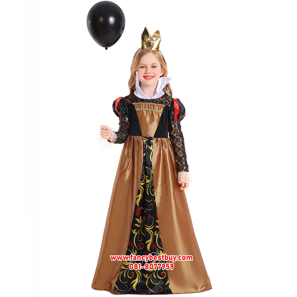 ชุดราชินีโพแดง Queen of Heart Alice in Wonderland สำหรับชุดแฟนซีเด็กหญิง เทพนิยาย Alice in Wonderland ขนาด 120, 130, 140