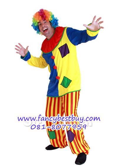 ชุดแฟนซีผู้ชาย ชุดตัวตลก Clown ขนาดฟรีไซด์ (ไม่รวมผมสี)