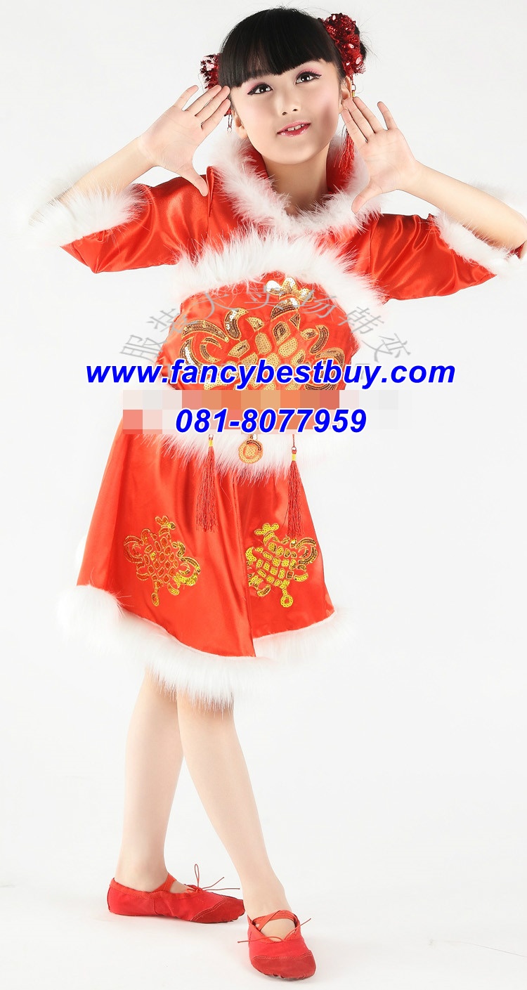 ชุดประจำชาติจีน สำหรับวันปีใหม่จีน วันตรุษจีน สำหรับ เด็กหญิง สีแดง มี ขนาด 100-130