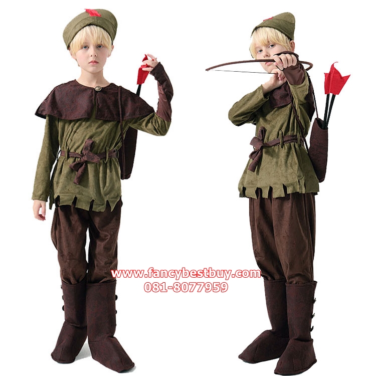 ชุดโรบินฮูด Robin Hood Costume ชุดแฟนซีเด็ก มีขนาด XL พร้อมอุปกรณ์ธนู+รูปดอก+กระเป๋า