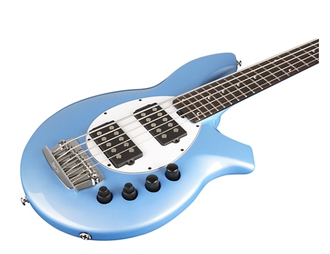 Ernie Ball Music Man Bongo 5-String Bass with 2 Humbucker Pickups - Sky Blue White Pickguard