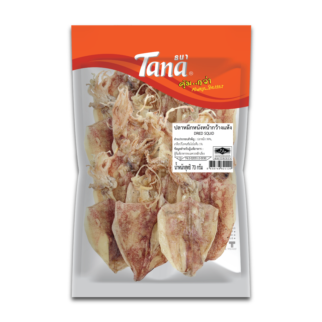 [ขายยกลัง 24 ซอง] Tana ธนา คุ้มกว่า ปลาหมึกหนังหน้ากว้างแห้ง 70 กรัม Dried Squid