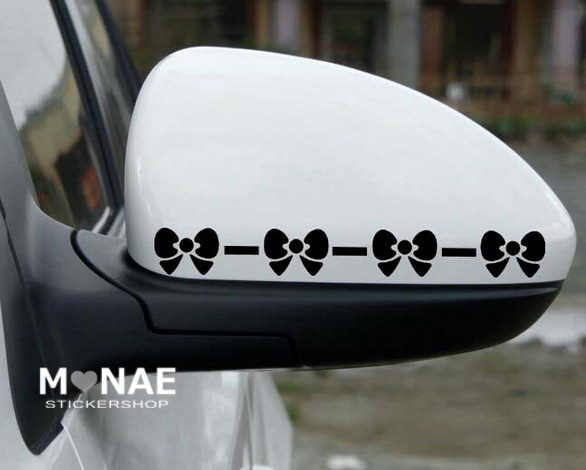 สติ๊กเกอร์ ติดรถ ติดกระจกมองข้าง ลายโบว์ สีดำ