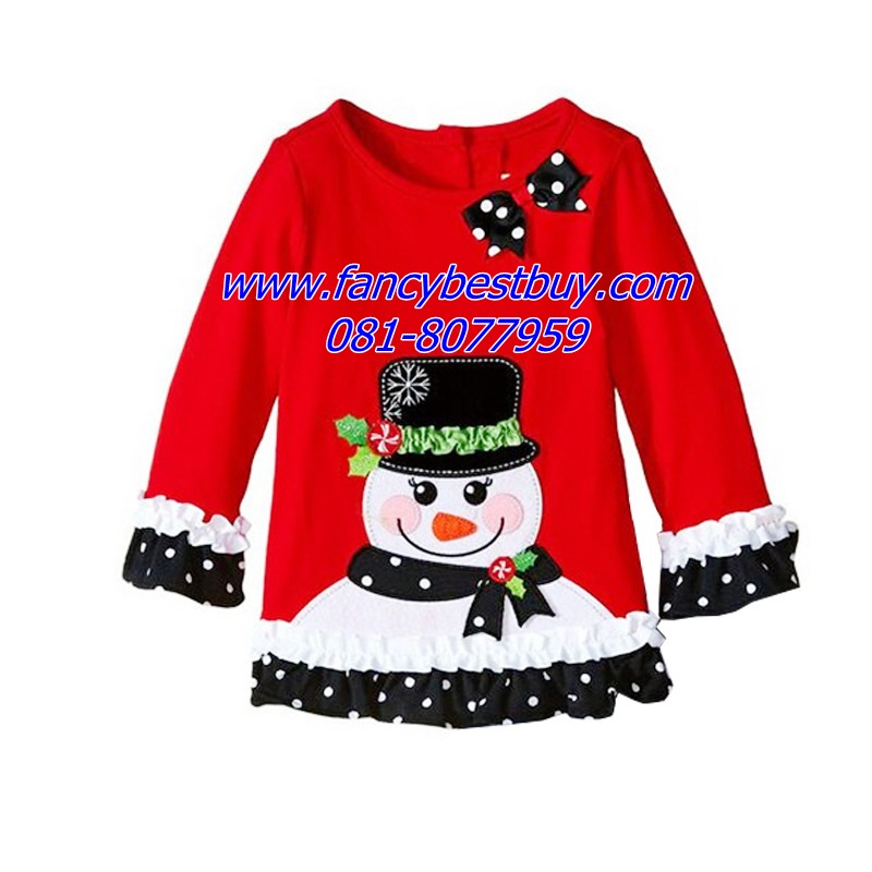 ชุดคริสมาสเด็กหญิง เสื้อลาย snow man+กางเกง Christmas Costume สำหรับ เทศกาลวันคริสมาส มีขนาด 110, 120