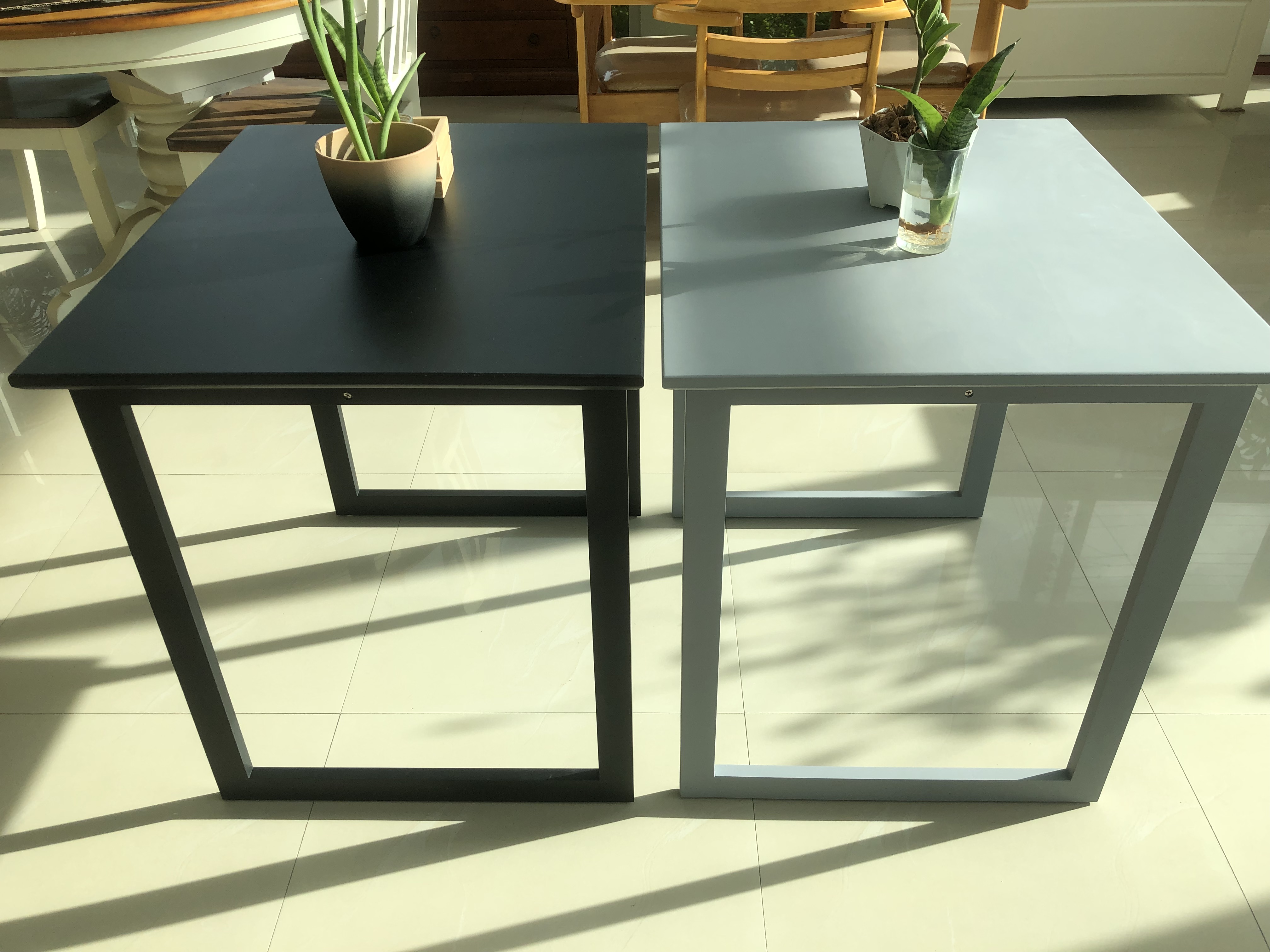 โต๊ะไม้สี่เหลี่ยม โต๊ะไม้ขาเฟรม ขนาดโต๊ะ W 60 x L 73 x H 70 Cms.สีดำ, สีเทา