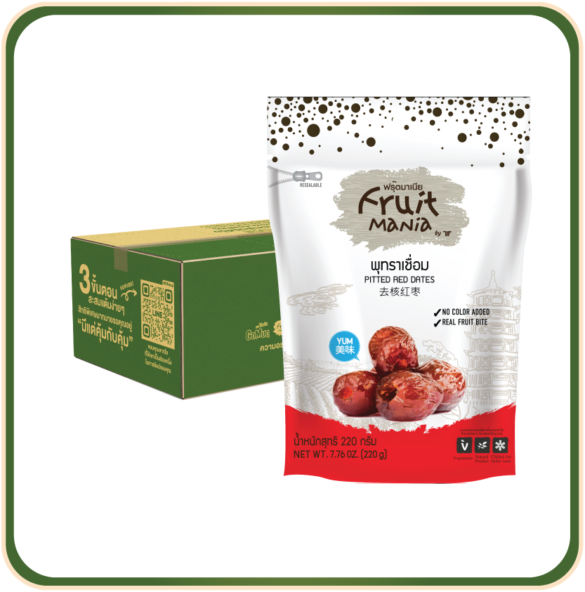 [ขายยกลัง 36 ซอง] FruitMania ฟรุ๊ตมาเนีย พุทราเชื่อม 220 กรัม Pitted Red Dated