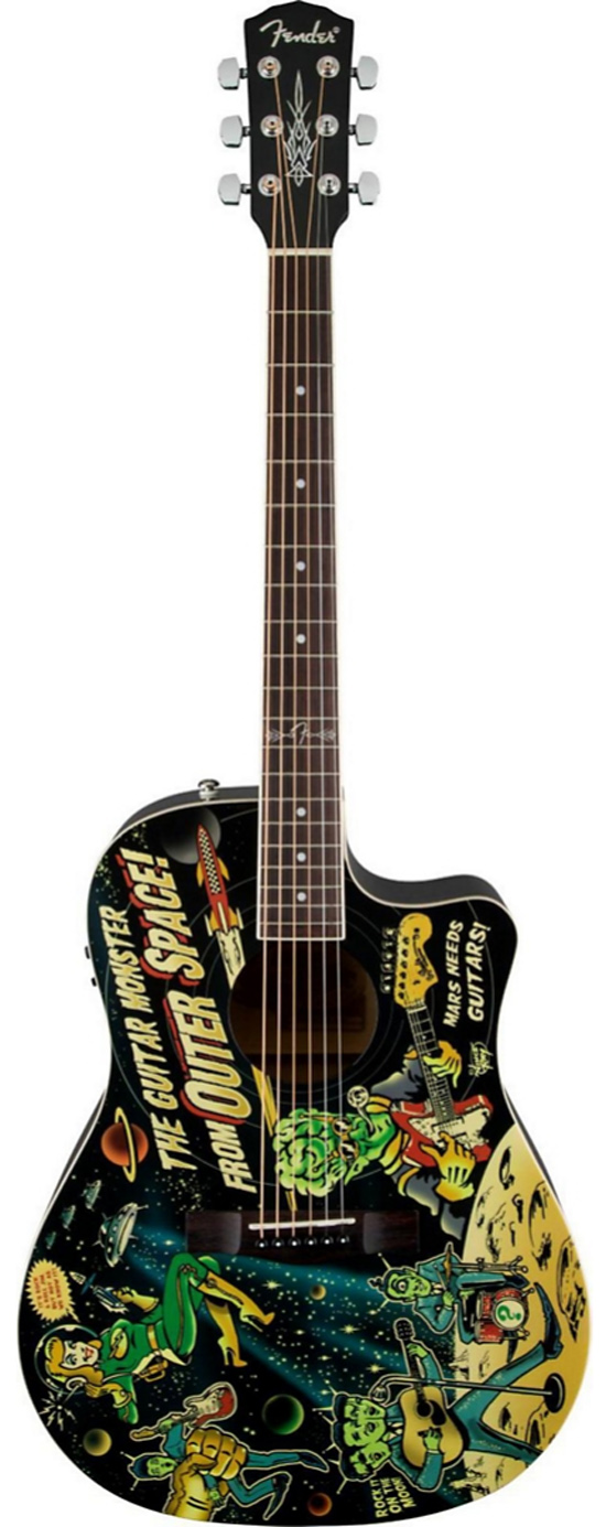 Fender Vince Ray Dreadnought Cutaway Acoustic-Electric Guitar Outer Space Graphic