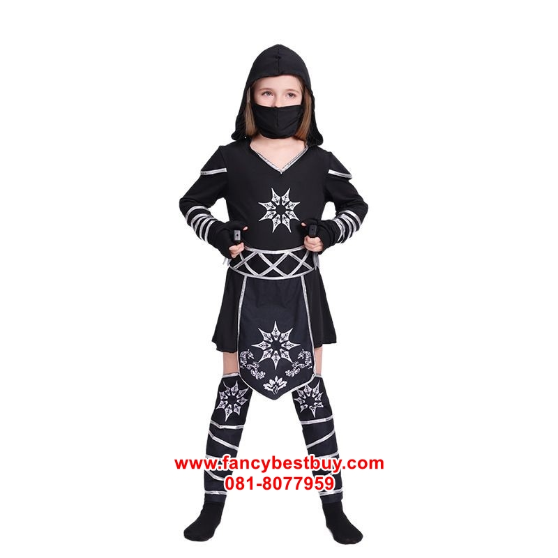ชุดแฟนซีเด็ก ชุดนินจาเด็กหญิงสีดำ มีขนาด S 110-120, M 120-130, L 130-140, XL 140-150 (รวมมีดนินจา)