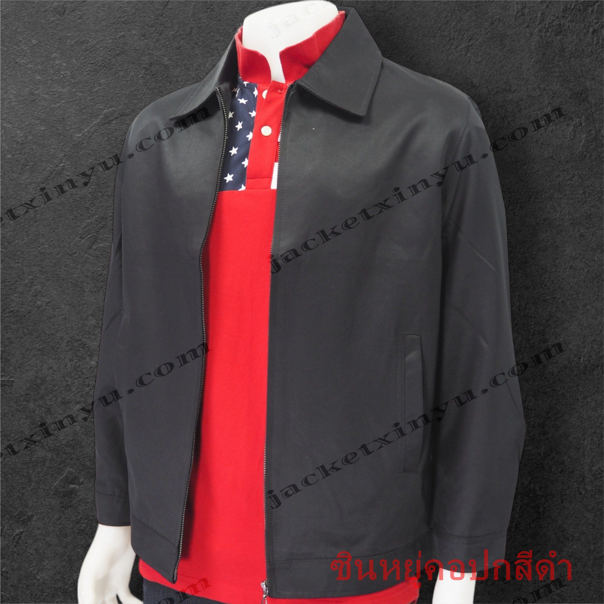 เสื้อแจ็กเก็ต xinyu คอปกสีดำ